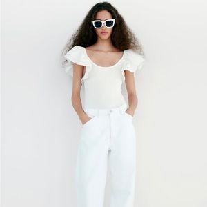 Zara Ribbed Bodysuit with Ruffles, S